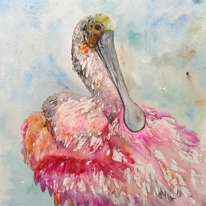 Spoonbill Painting Original Pink Bird Watercolor Artwork for Home ...