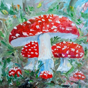 Fly agaric mushroom painting original,  small artwork for nature lovers,  fly agaric Wall decor