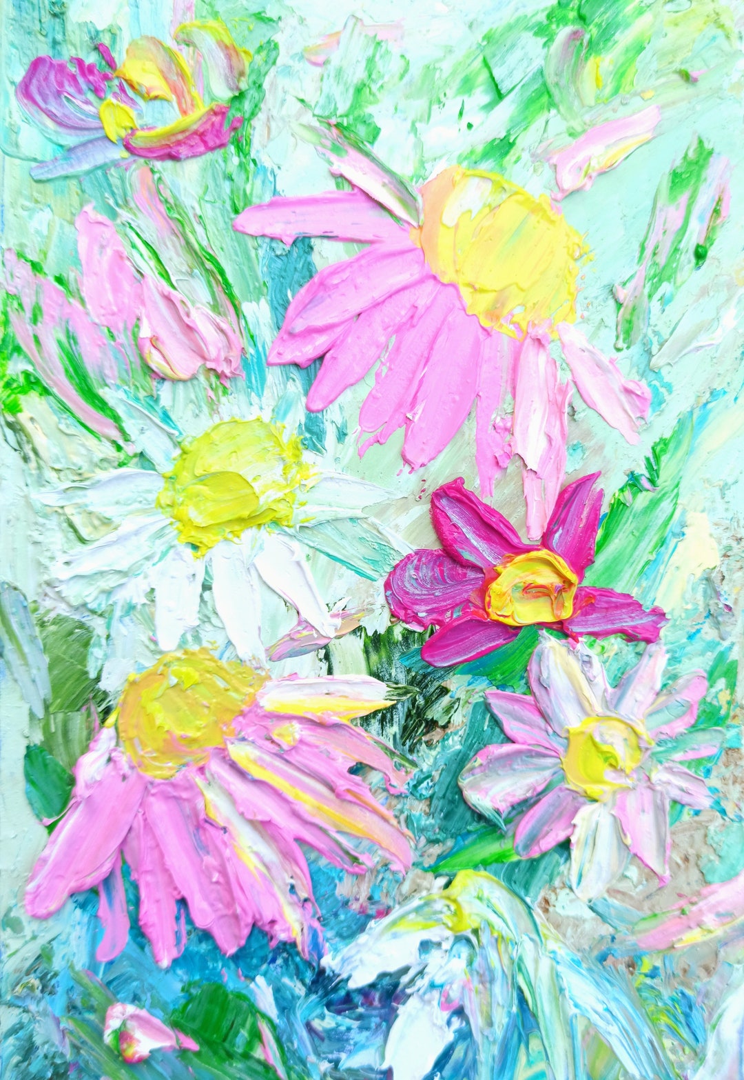 Poppy Painting Original Daisy Impasto Oil Painting Pink Red - Etsy