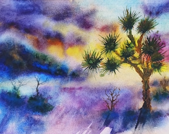 Joshua painting original Joshua tree national park painting Small watercolor 6 by 8 inches