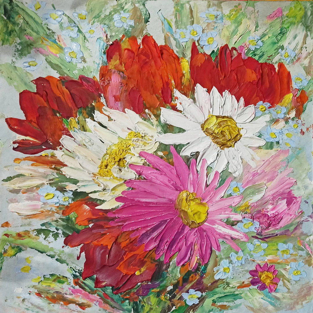 Poppy Painting Original Daisy Impasto Oil Painting Pink Red - Etsy