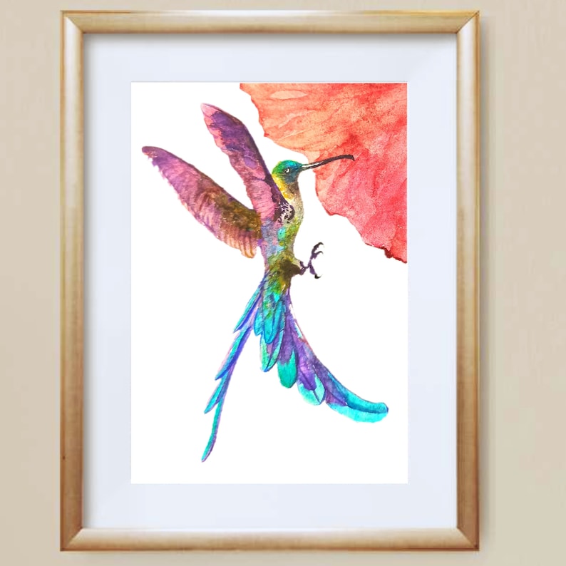 Hummingbird clip art Watercolor colibri painting instant download Still life downloadable clipart Digital watercolor bird painting