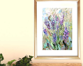 Lavender painting neutral colours oil painting Original gold leaf small painting Collectable impasto textured artwork