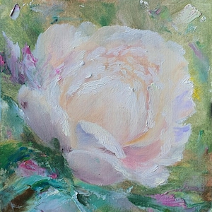 Pintura a óleo original de peônia Pintura neutra de peônia branca Natureza morta Pintura a óleo original