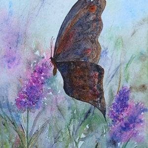 Lavender butterfly painting original Watercolor Tuscany lavender handmade painting 8 by 11.5 inches
