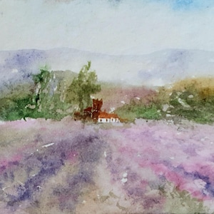 Tuscany painting original Lavender field watercolor landscape artwork Italy Flower painting lilac purple lavender colour Beautiful landscape