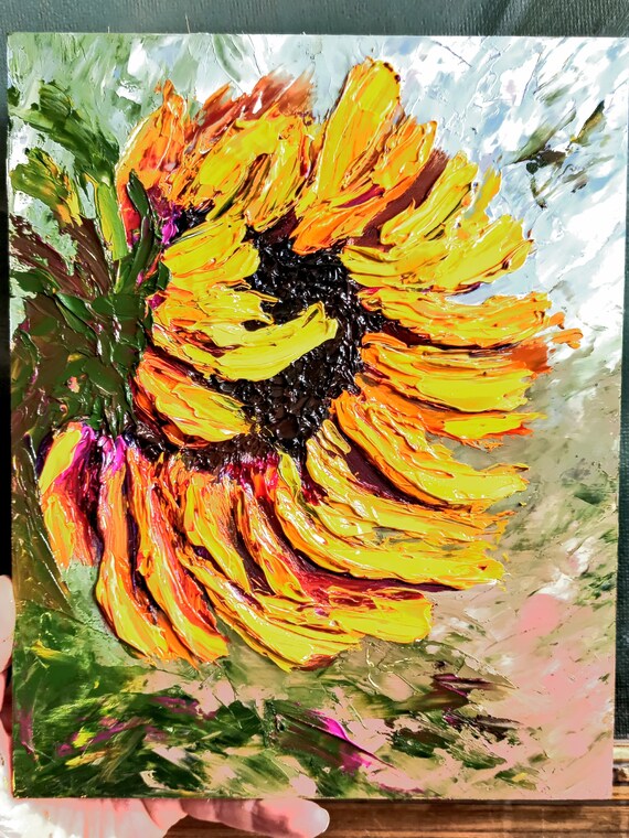 Sunflower painting original Yellow flower textured impasto oil | Etsy