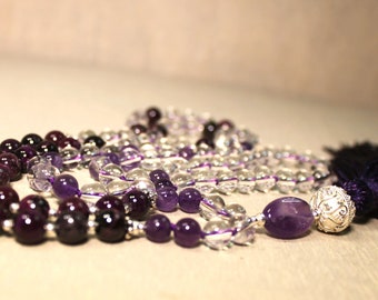 Clarity, purity, connection - strong mala made of sugilite, rock crystal and amethyst