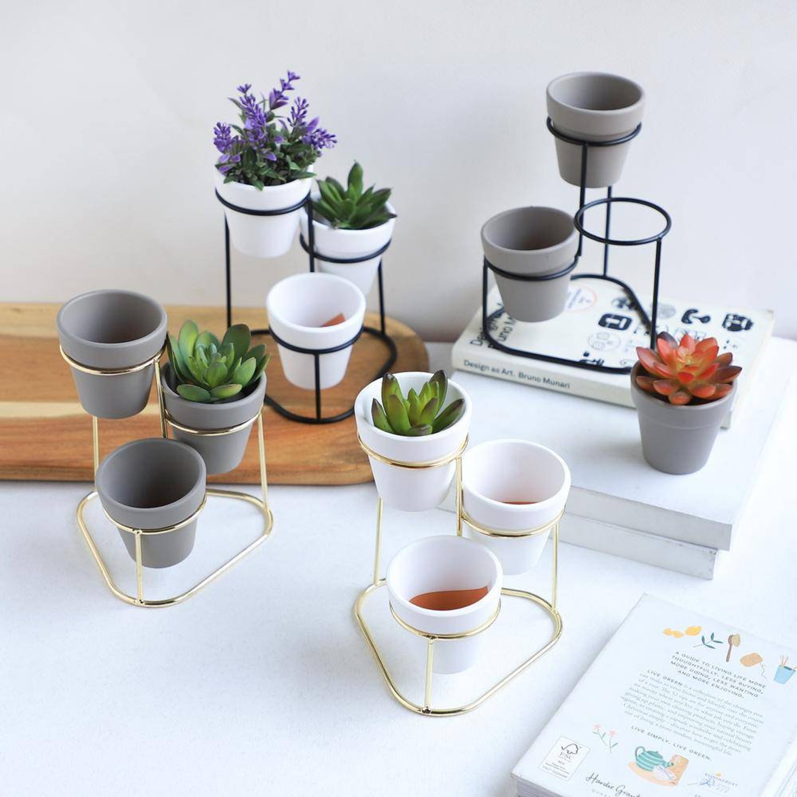 Ceramic Metal Indoor Planters Set of 3 Etsy