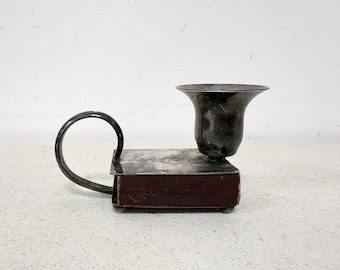 Vintage Silver Plated Mini Candle Holder Chamberstick Handle