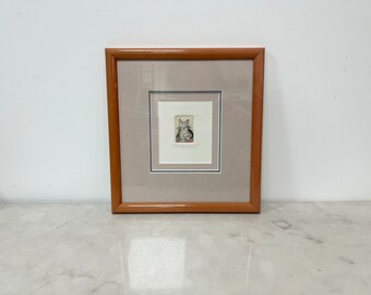 Vintage Framed Etching on Paper, Vintage Lithograph, Cat Picture, Framed Cat