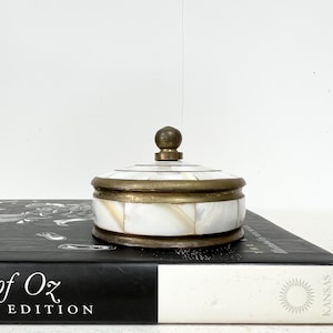 Vintage Brass Trinket Box: Mother of Pearl Inlay Jewellery Box