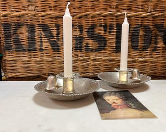 Vintage English Chamberstick Candle Holder Pair: Large Night Light