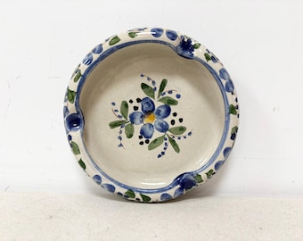 Vintage Hand-Painted Ceramic Ashtray, Floral Design