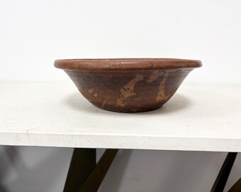 Antique French Primitive Earthenware Round Bowl, Vintage Upcycled Pottery Fruit Bowl, Country Farmhouse Kitchen Decor from France