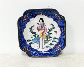 Vintage Canton geëmailleerde snuisterijdoos, Chinees koperen emaille
