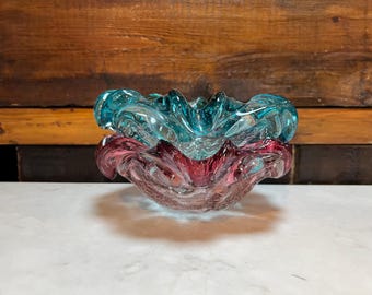 Vintage Venetian Murano Art Glass Bowl Candy Dish Pink or Blue
