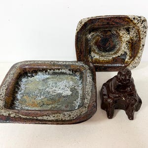 Vintage Danish Stoneware Dishes: Mid Century Modern Pottery Trinket Plates, Set of 2