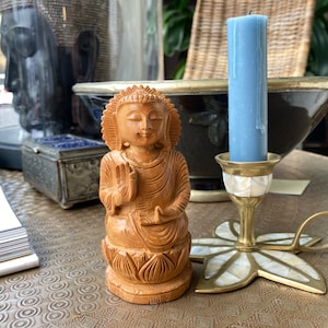 Vintage Hand Carved Wooden Buddha Statue on Lotus