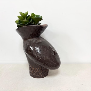 Vintage Studio Pottery Head Planter, handgjord lervas, tillverkad i England