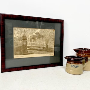 Vintage Framed Etching on Paper, Small Vintage Lithograph, Dated and Signed by the Artist