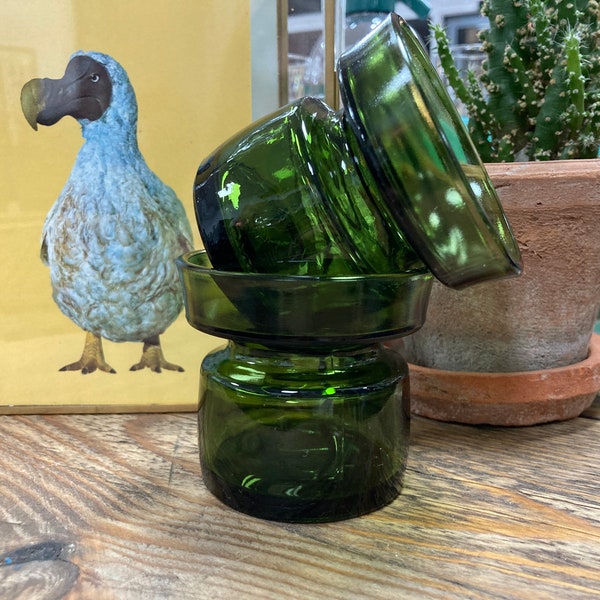 Vintage Dansk Green Glass Candle Holders, Scandinavian Design