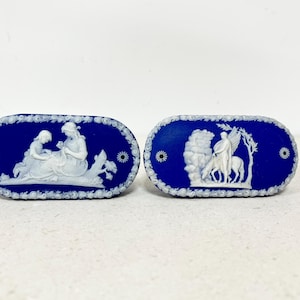 Antique Wedgwood Cobalt Blue and White Jasperware Trinket Box, Dark Blue Wedgewood