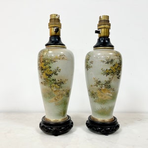 Lampade da tavolo in ceramica giapponese d&#39;epoca: coppia di motivi floreali e botanici