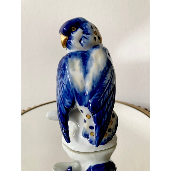 vintage portugais Vista Alegre Factory Chapim Bird, Statue en porcelaine Sculpture Oiseau, Oiseau Figurine en porcelaine en bleu, jaune et or, Rare