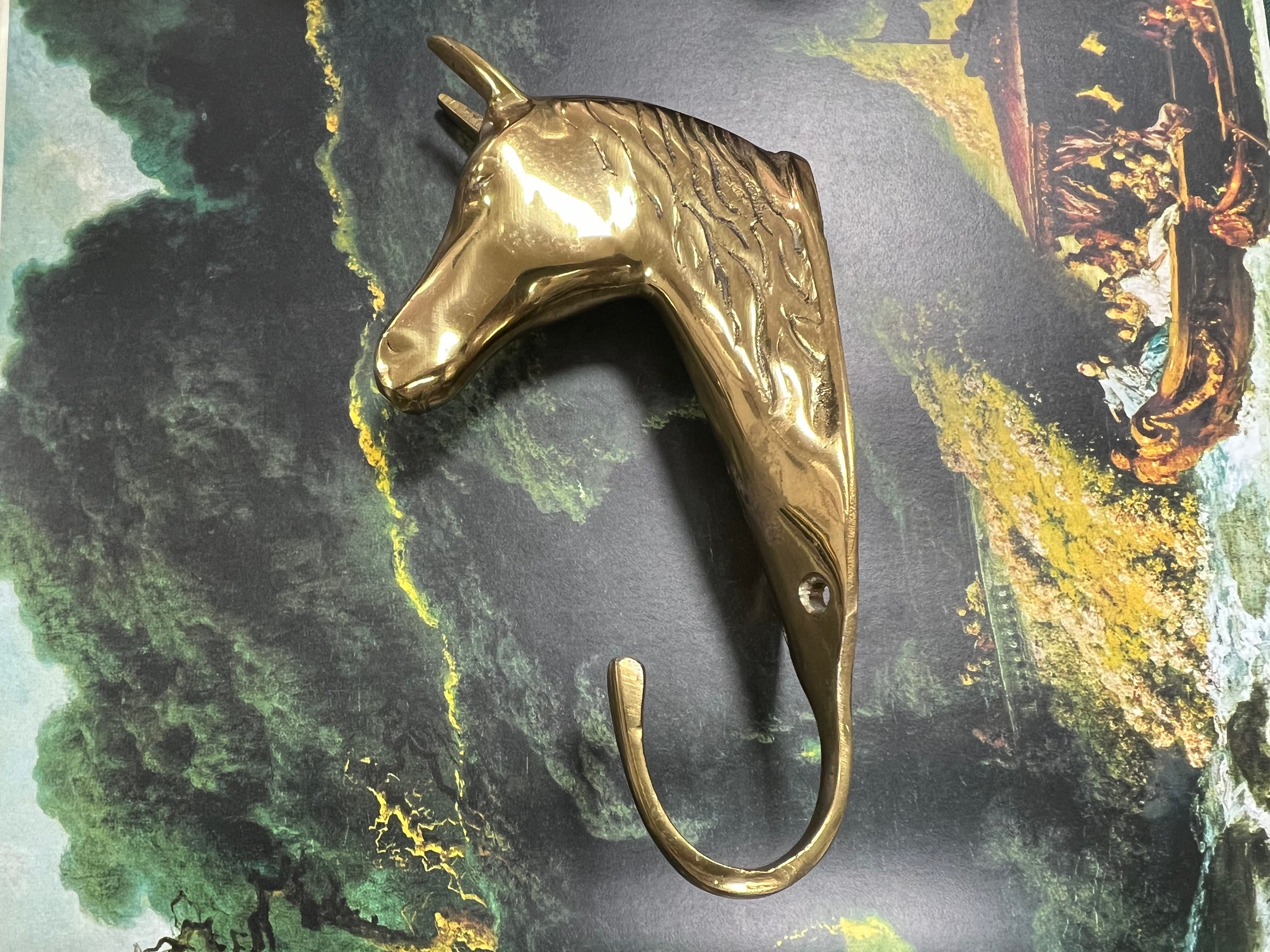 Vintage Brass Horse Head Hook, Vintage Wall Decor, Solid Brass