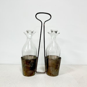 Vintage Christofle France Oil and Vinegar Cruet Silver Plated Holder
