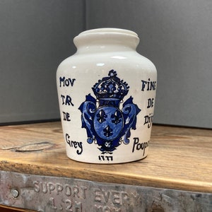 Vintage Grey Poupon Mustard Pot: French Blue and White Ceramic Jar