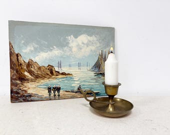 Vintage Brass English Night Light Chamber Candlestick Holder,  Brass Chamberstick with Handle