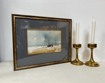 Vintage Sailing Boat Watercolour Painting: Framed Nautical Coastal Art
