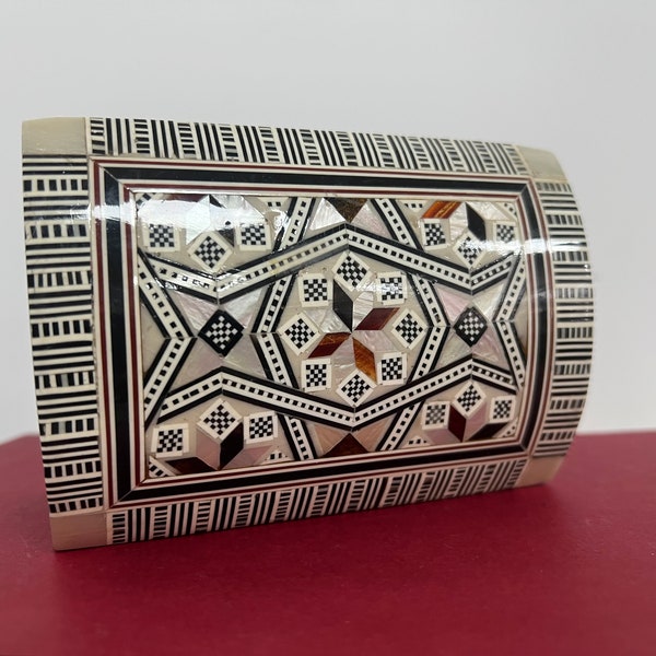 Vintage Mosaic Jewellery Box with Mother of Pearl Inlays, Mosaic Jewellery Box, Made in Syria