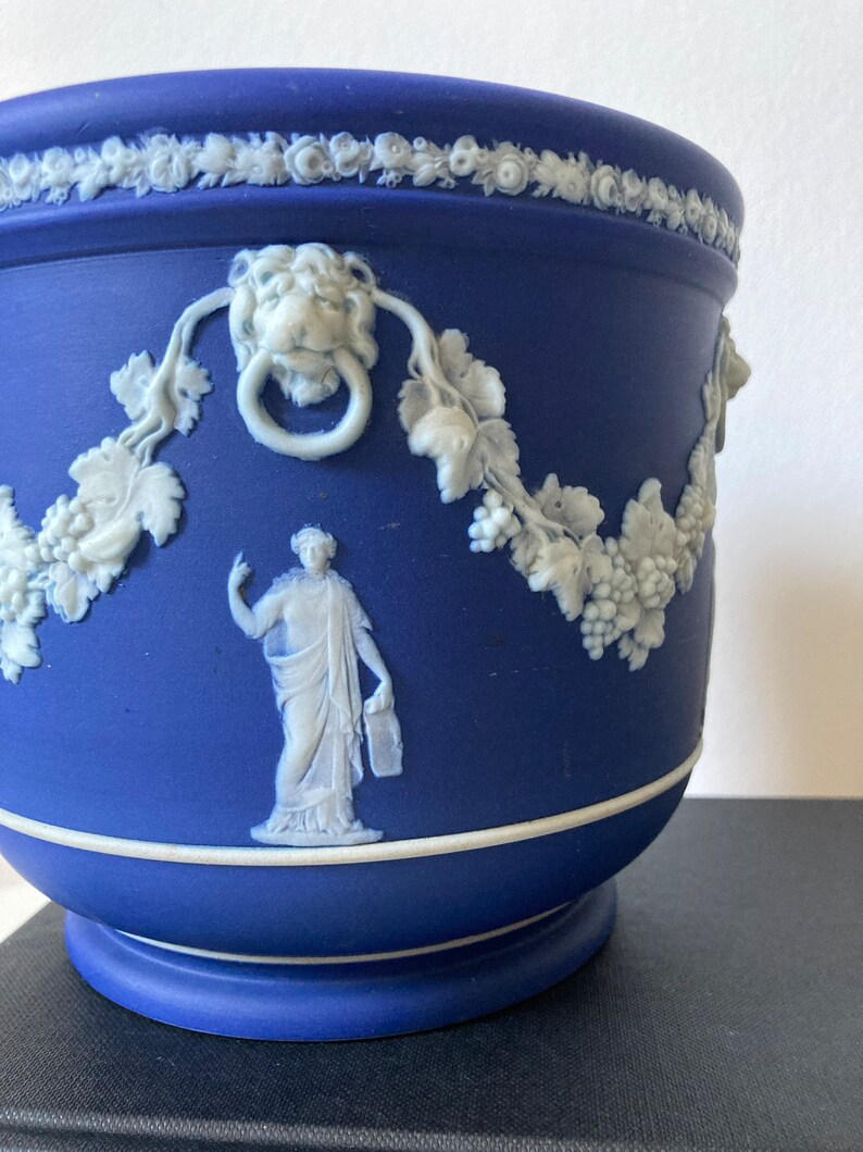Vintage Wedgwood Jasperware Cobalt Blue Cache Pot Jardiniere Etsy