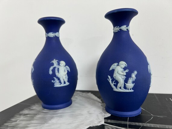 ヴィンテージ ウェッジウッド コバルトブルー ジャスパーウェア 花瓶