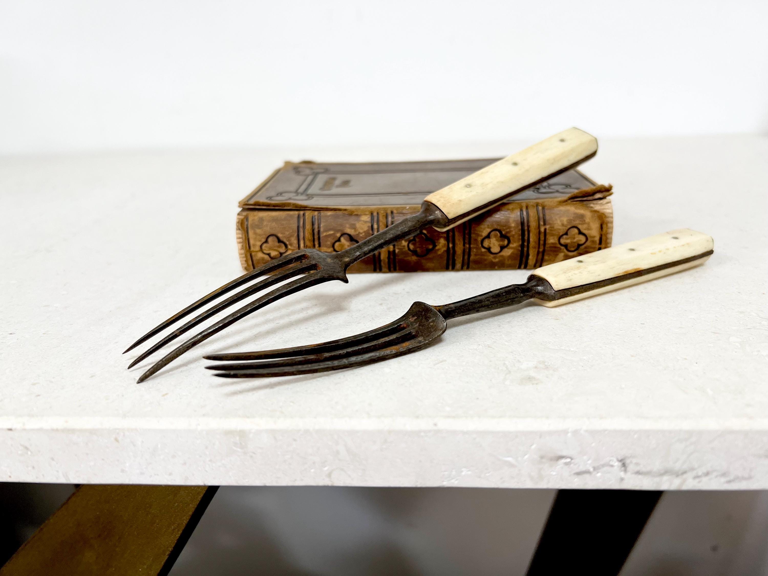 Antique Bone Handled 3-Tine Fork: Victorian Dinnerware