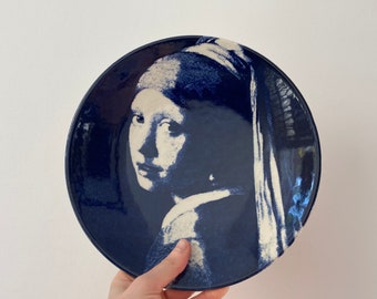 Vintage Rare Wall Plate The Girl With The Pearl Earring, by Johannes Vermeer on Delft Blue Porcelain, Delfts Blauw Chemkefa