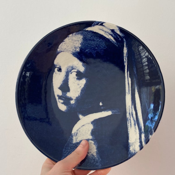 Vintage Rare Wall Plate The Girl With The Pearl Earring, by Johannes Vermeer on Delft Blue Porcelain, Delfts Blauw Chemkefa