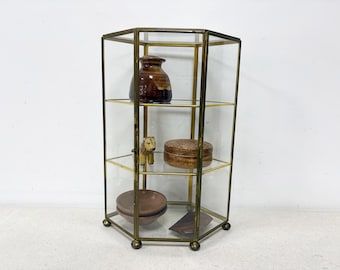Vintage Display Case Curio Brass Glass Domed Cabinet, Brass and Glass Cabinet