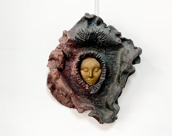 Vintage Ceramic Face Wall Mask: Unique Pottery Sculpture