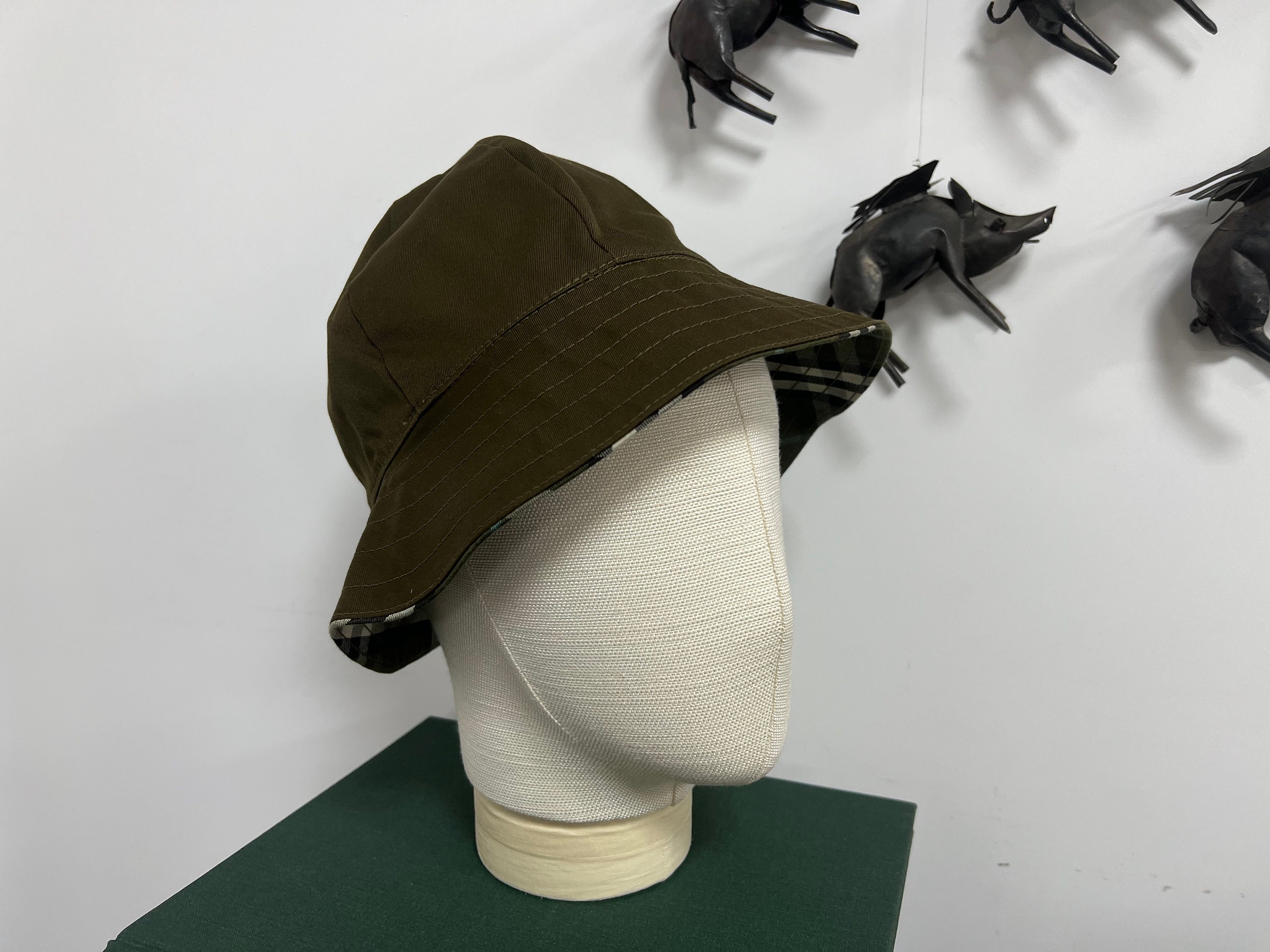 Vintage Burberry Nova Check 2 Side Reversible Bucket Hat, Set of 3