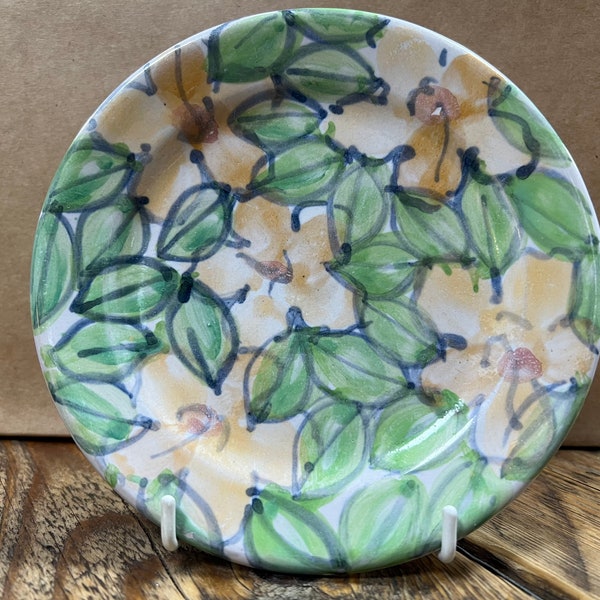 Studio Pottery Plate, Hand Painted Floral Plate