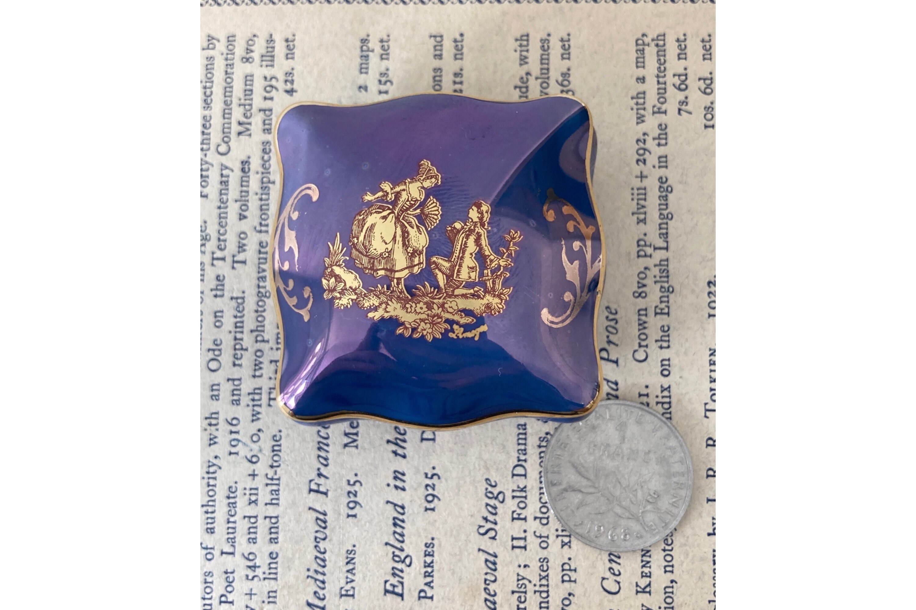 ジュエリーケース ボックス LIMOGES FRANCE フランス リモージュ製 ヴィンテージ 職人技 リモージュ フランス コバルトブルー 22K