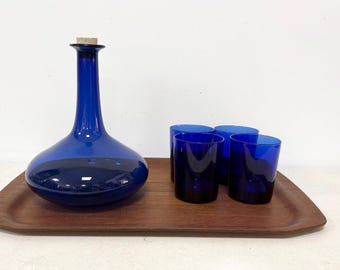 Antique Blue Glass Mell Decanter, Bristol Blue Glass Decanter