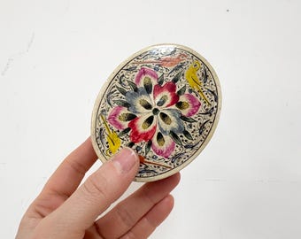Vintage Kashmir Papier Mache Box, Hand Painted Birds Trinket Box