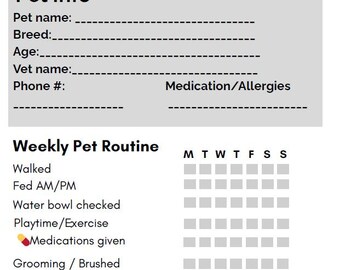 Pet Care Tracker Printable – Weekly Dog Care Checklist, Pet Routine Sheet, Puppy Planner PDF – Instant Download