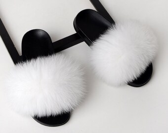 white fur slides womens