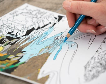 Waterfall Coloring Etsy